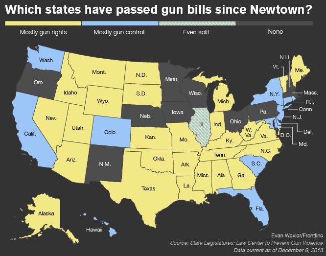  MAP: Which states have passed gun bills since Newtown?